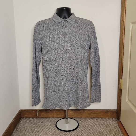 𝅺ASOS Men's Marled Grey Long Sleeve Polo - Size (S) - Excellent Condition - Picture 1 of 11